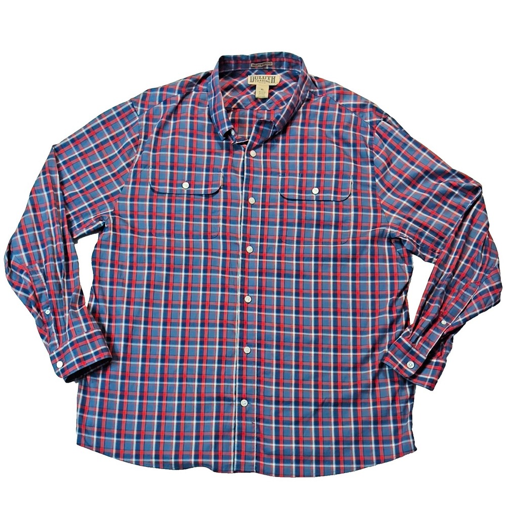 Duluth Trading Co Duluth Untucked Men's XL Blue Red Plaid Button-Up Pockets